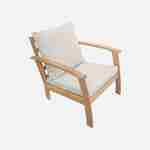 Salon de jardin en bois 4 places - Ushuaïa - Coussins écru, canapé, fauteuils et table basse en acacia, design Photo6