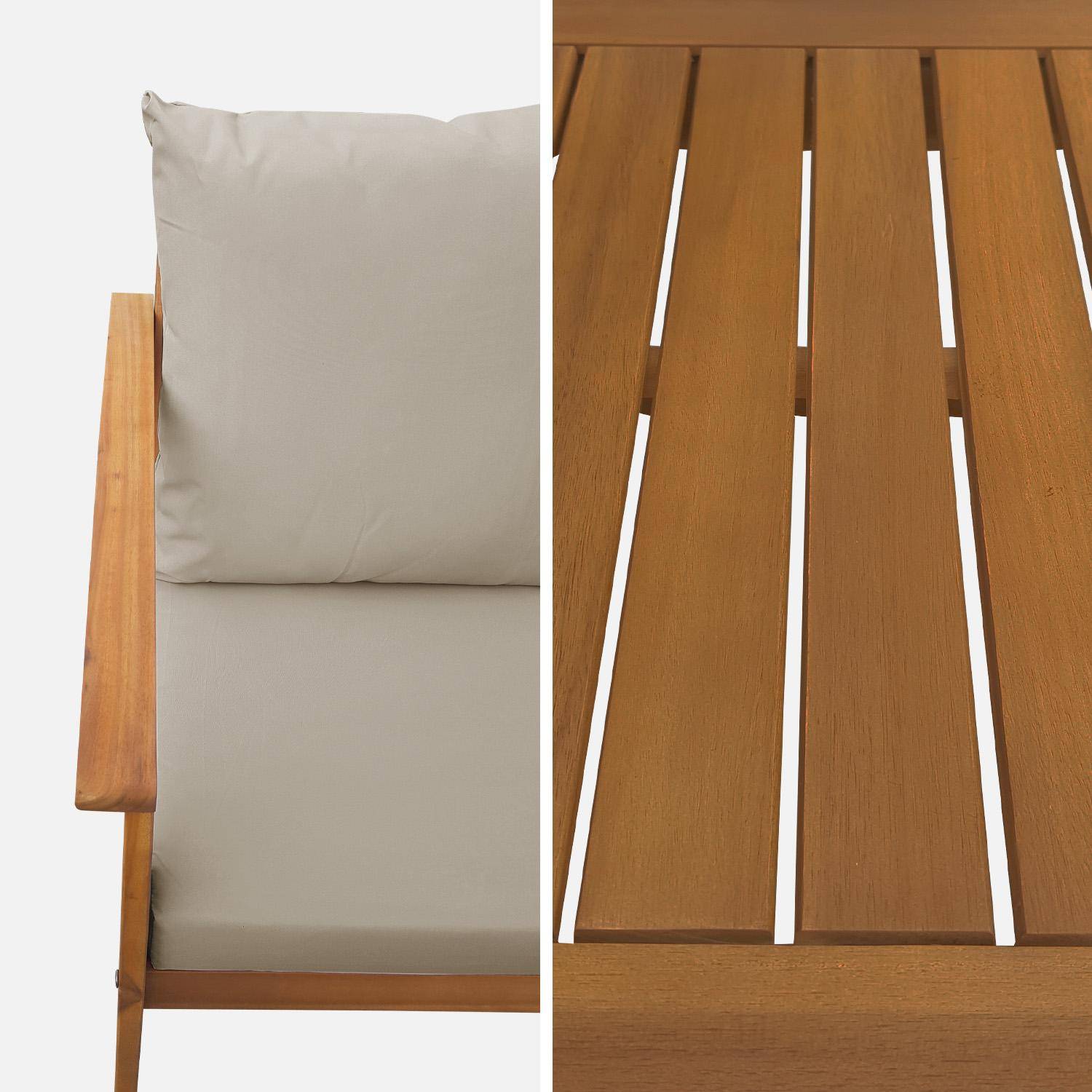 4-osobowy drewniany zestaw mebli ogrodowych - Ushuaïa - poduszki ecru, sofa, fotele i stolik kawowy z drewna akacjowego,sweeek,Photo4