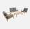 Salotto da giardino in legno 4 posti - Ushuaïa - Cuscini grigi, divano, poltrone e tavolino basso in acacia, design  | sweeek