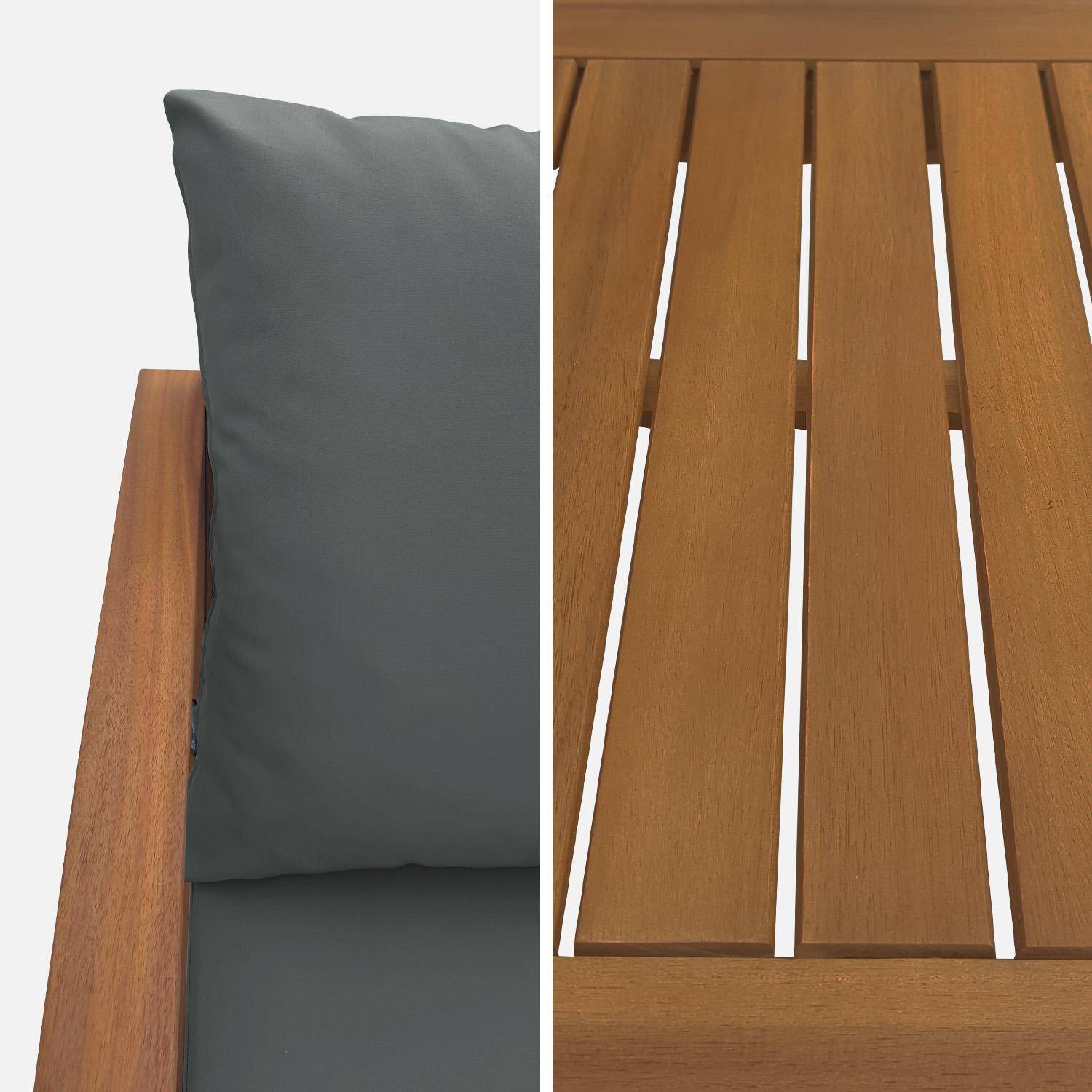 4-osobowy drewniany zestaw mebli ogrodowych - Ushuaïa - poduszki szare, sofa, fotele i stolik kawowy z drewna akacjowego,sweeek,Photo4