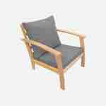 Mobília de 4 lugares em madeira para jardim - Ushuaïa - Almofadas cinzentas, sofá, poltronas e mesa de centro em acácia, design Photo4