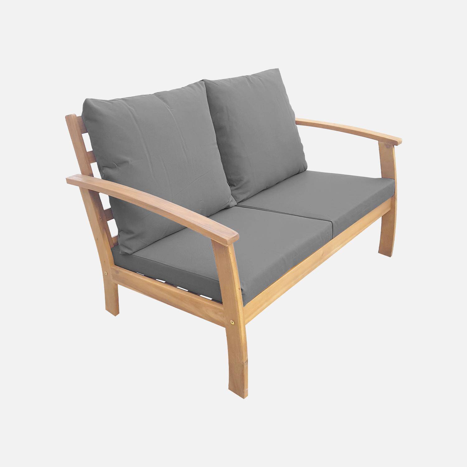 Gartengarnitur aus Holz 4 Sitze - Ushuaïa - graue Kissen, Sofa, Sessel und Couchtisch aus Akazie, Design Photo3