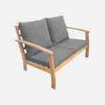 Mobília de 4 lugares em madeira para jardim - Ushuaïa - Almofadas cinzentas, sofá, poltronas e mesa de centro em acácia, design Photo3
