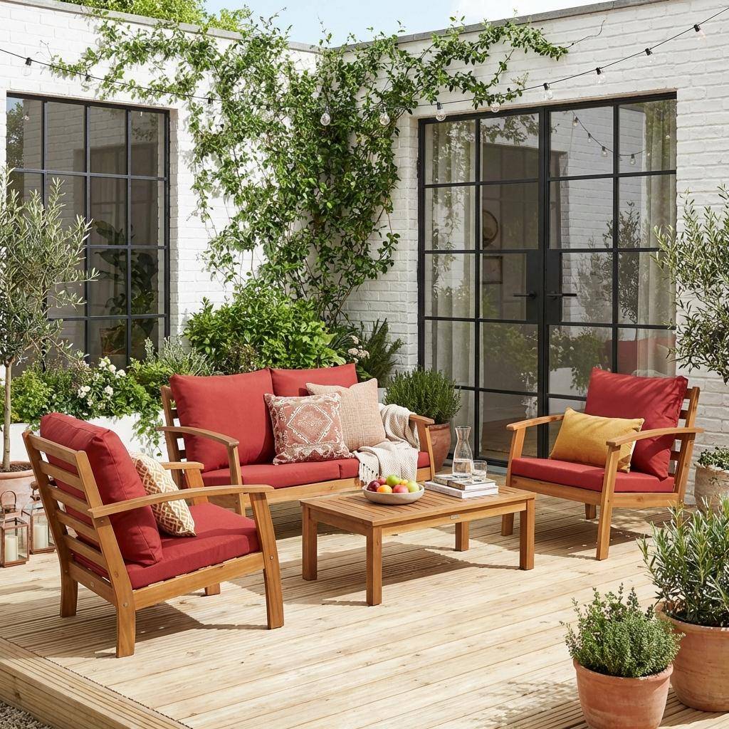 Salotto da giardino in legno, 4 posti Marrone naturale - 123x82.7x74.6 cm,sweeek,Photo1