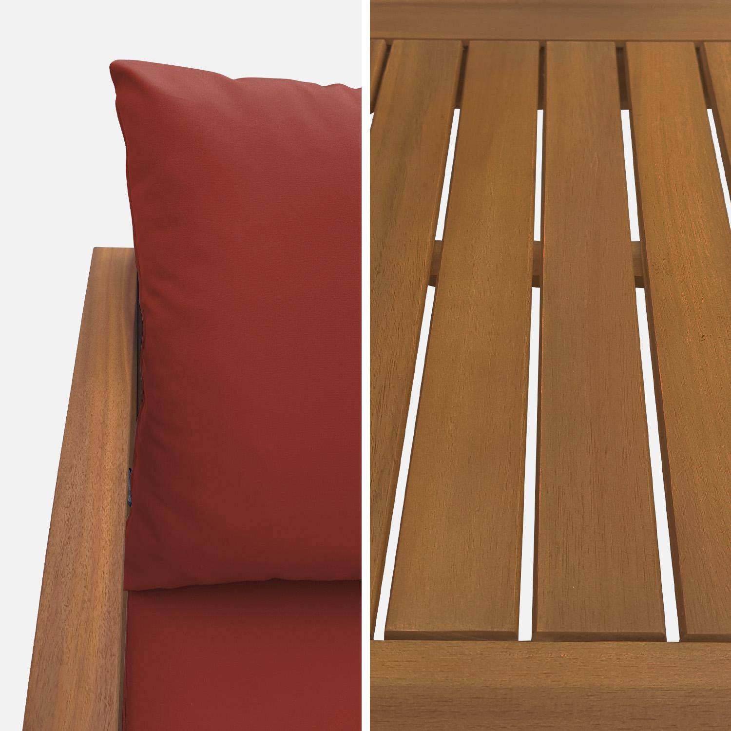 4-osobowy drewniany zestaw mebli ogrodowych - Ushuaïa - poduszki terakota, sofa, fotele i stolik kawowy z drewna akacjowego,sweeek,Photo4