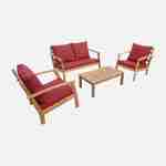 Houten loungeset 4 plaatsen - Ushuaïa - Terracotta kussens, bank, fauteuils en lage tafel van acacia, design Photo3