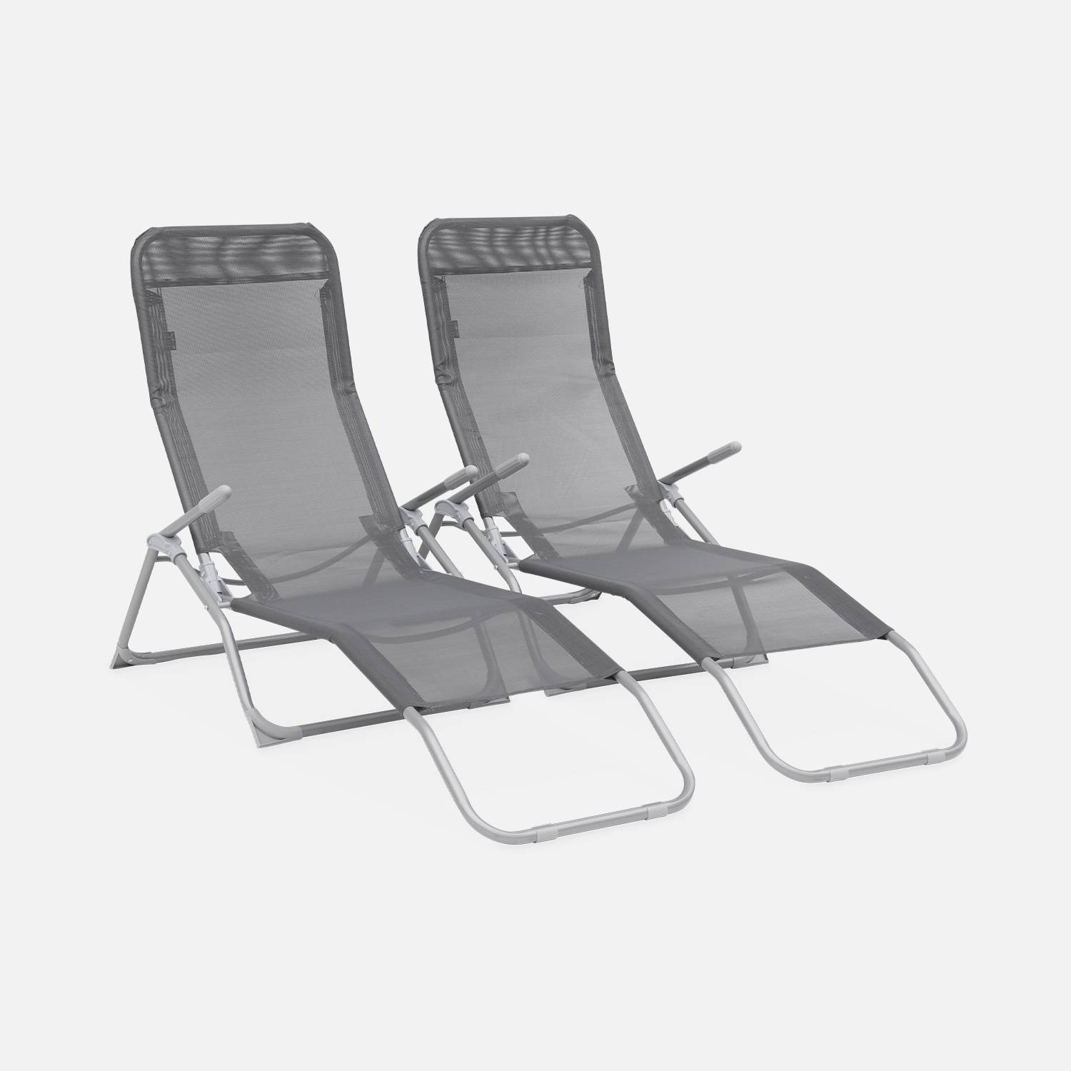 Set van 2 opvouwbare ligstoelen - Levito Anthraciet - Ligstoelen van textileen, 2 posities, opvouwbare ligstoelen | sweeek