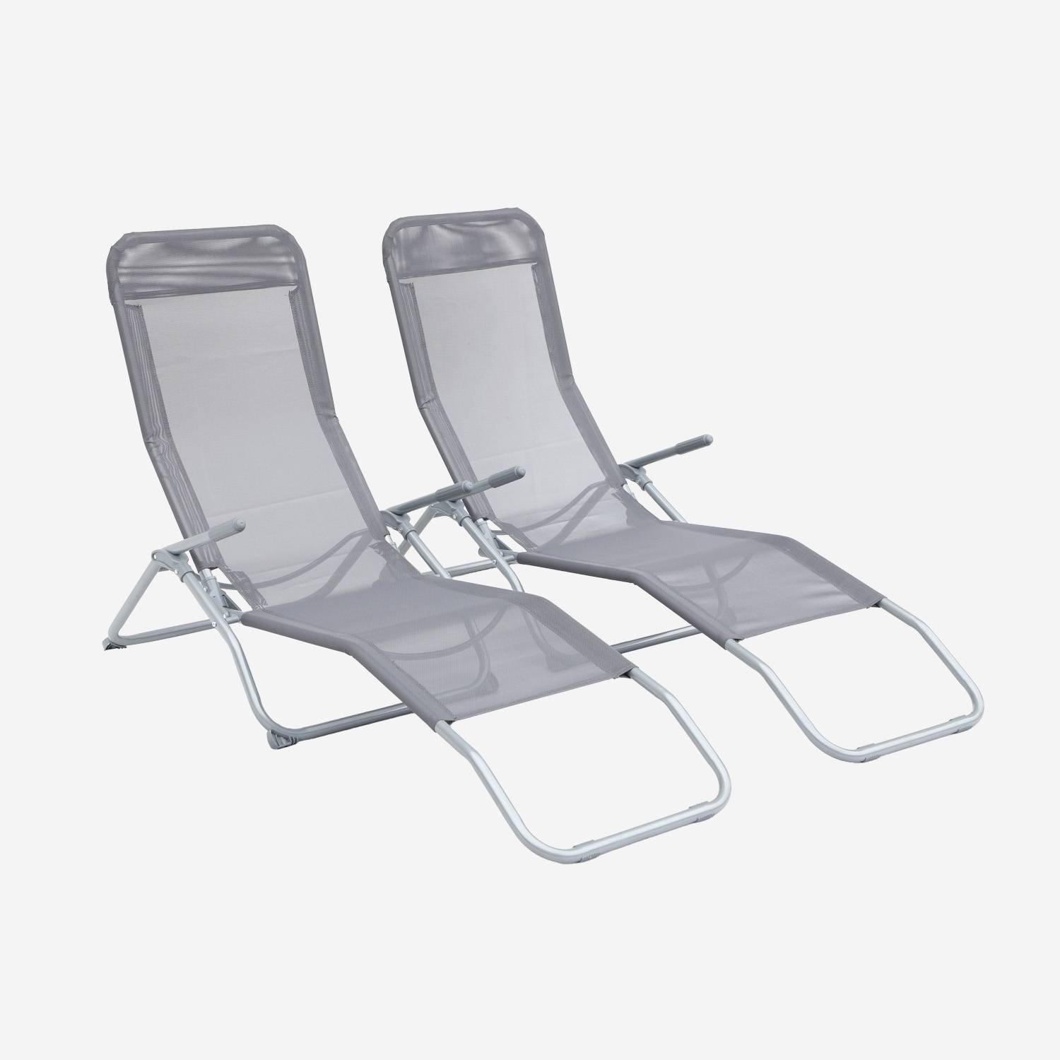 Lot de 2 bains de soleil pliants - Levito Gris Anthracite - Transats textilène 2 positions, chaises longues | sweeek