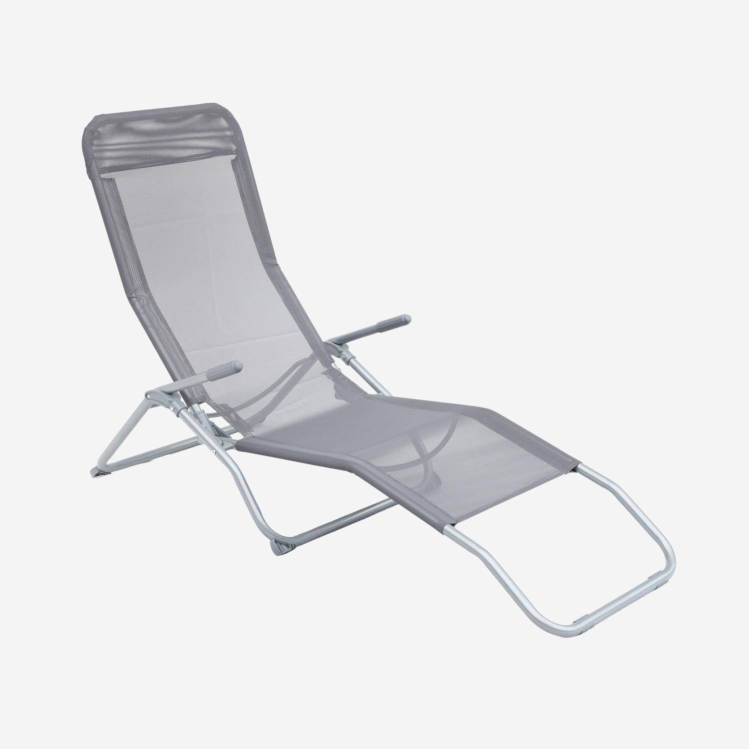 Pair of textilene sun loungers with 2 reclining positions, Levito, Anthracite, 57x168x93 cm Photo2