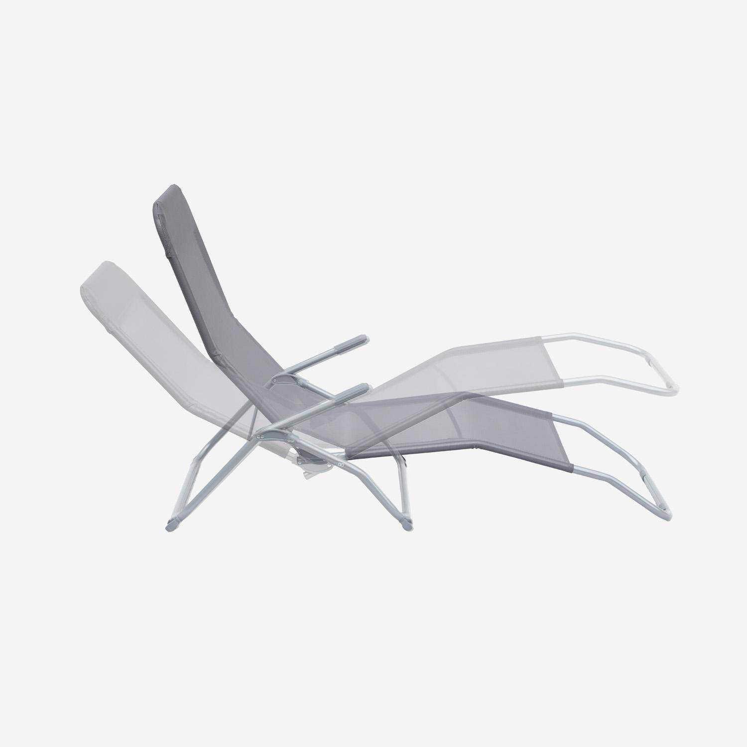 Pair of textilene sun loungers with 2 reclining positions, Levito, Anthracite, 57x168x93 cm Photo4