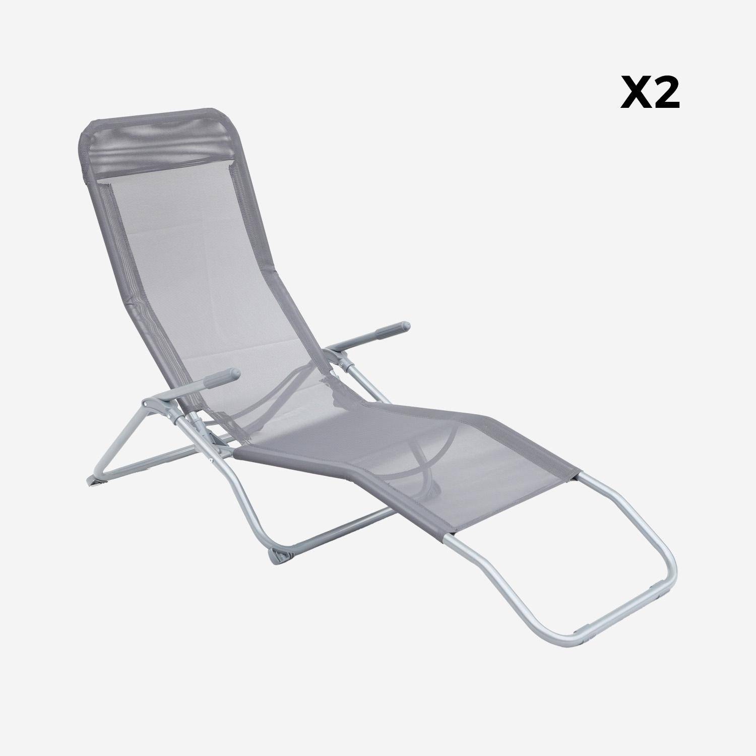 Pair of textilene sun loungers with 2 reclining positions, Levito, Anthracite, 57x168x93 cm Photo3