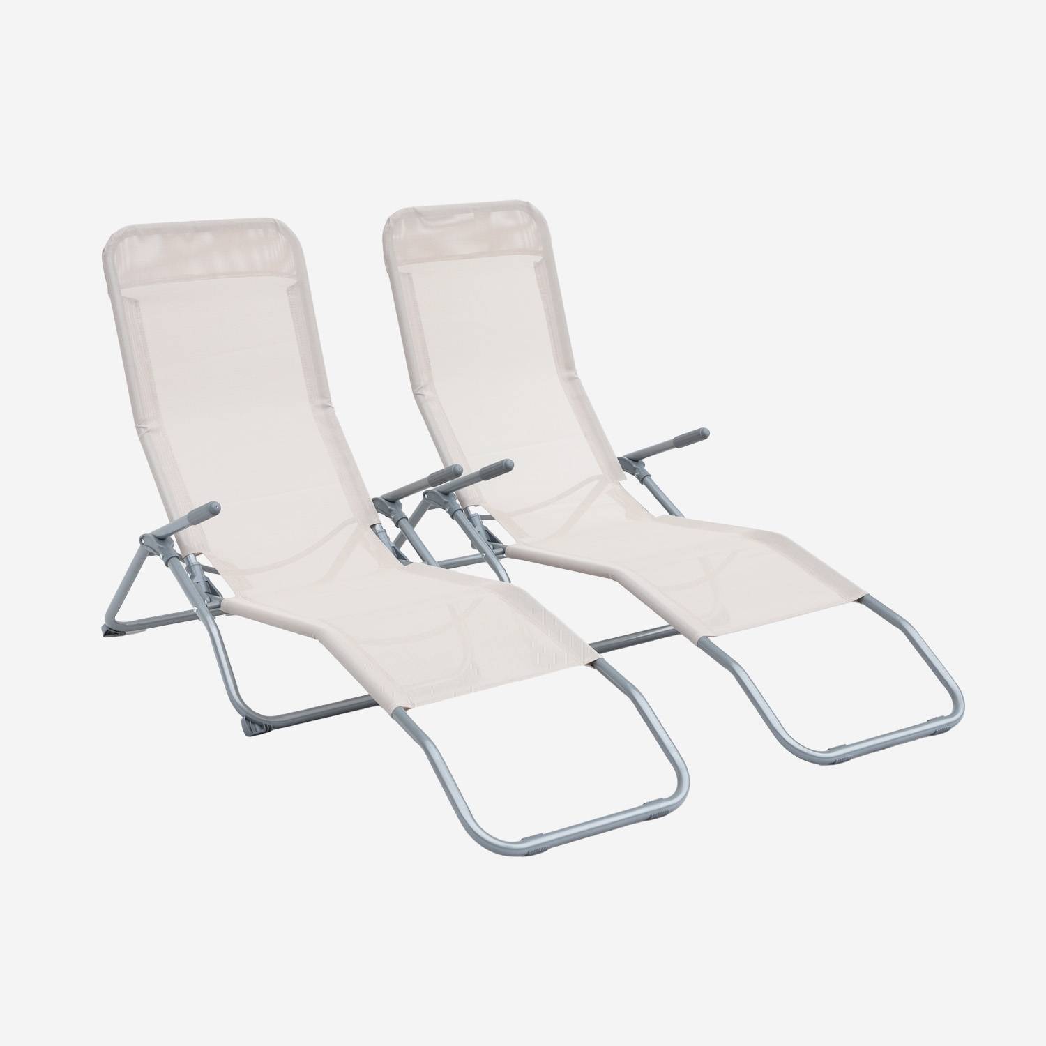 Set mit 2 klappbaren Sonnenliegen - Levito Taupe - Textilene-Liegestühle mit 2 Positionen, Liegestühle