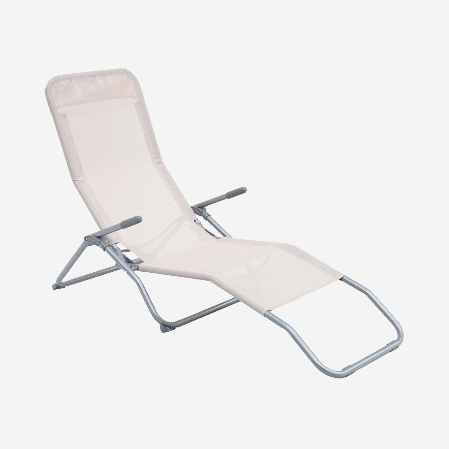 Lot de 2 bains de soleil pliants - Levito Taupe - Transats textilène 2 positions, chaises longues Photo2