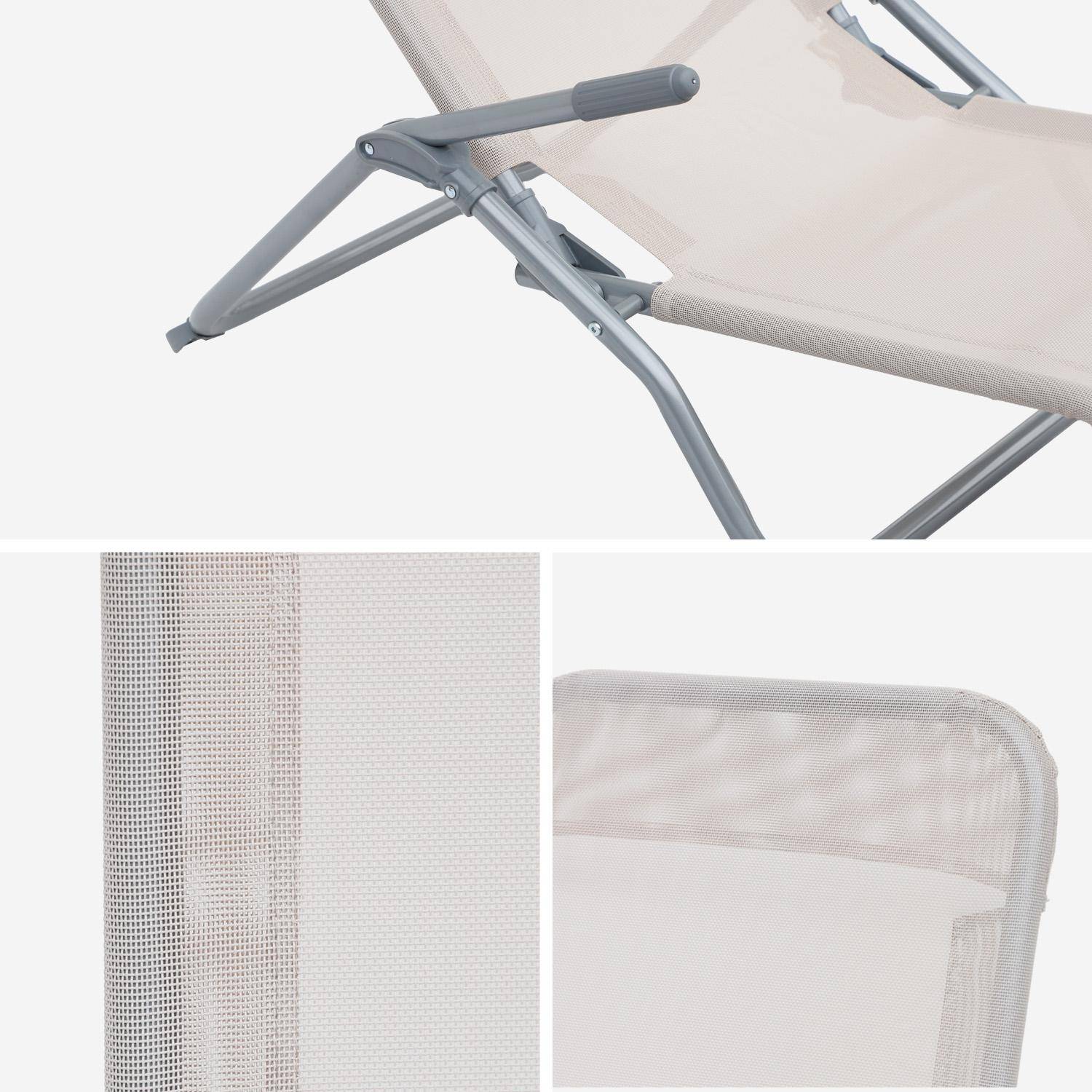 Lot de 2 bains de soleil pliants - Levito Taupe - Transats textilène 2 positions, chaises longues Photo5