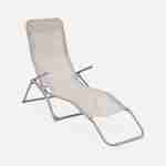 Lot de 2 bains de soleil pliants - Levito Taupe - Transats textilène 2 positions, chaises longues Photo2