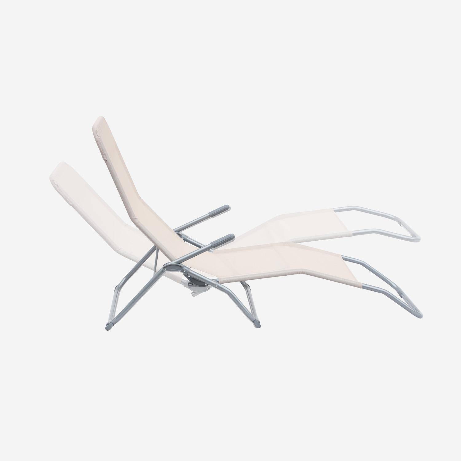 Lot de 2 bains de soleil pliants - Levito Taupe - Transats textilène 2 positions, chaises longues Photo4