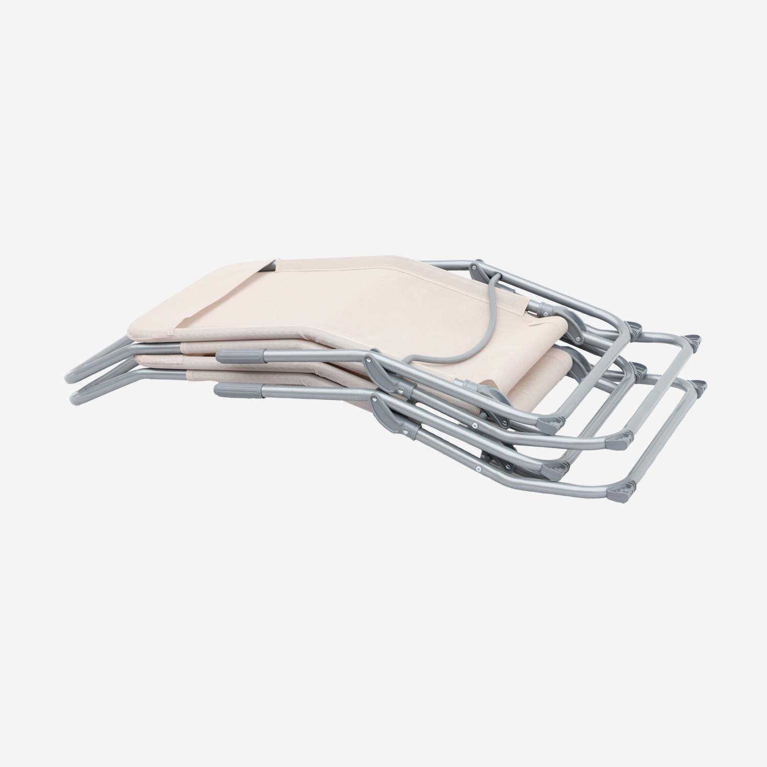 Lot de 2 bains de soleil pliants - Levito Taupe - Transats textilène 2 positions, chaises longues Photo6