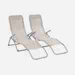 Lot de 2 bains de soleil pliants - Levito Taupe - Transats textilène 2 positions, chaises longues Photo1