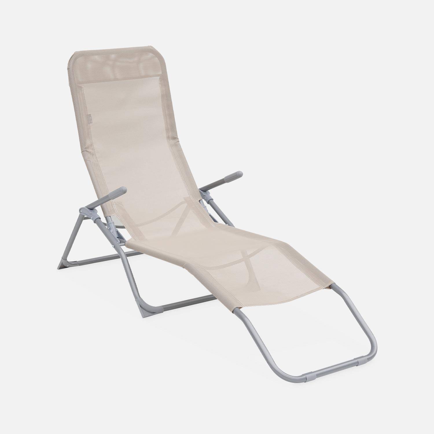 Set of 2 textilene sun loungers - 2 positions - Levito - Taupe,sweeek,Photo4