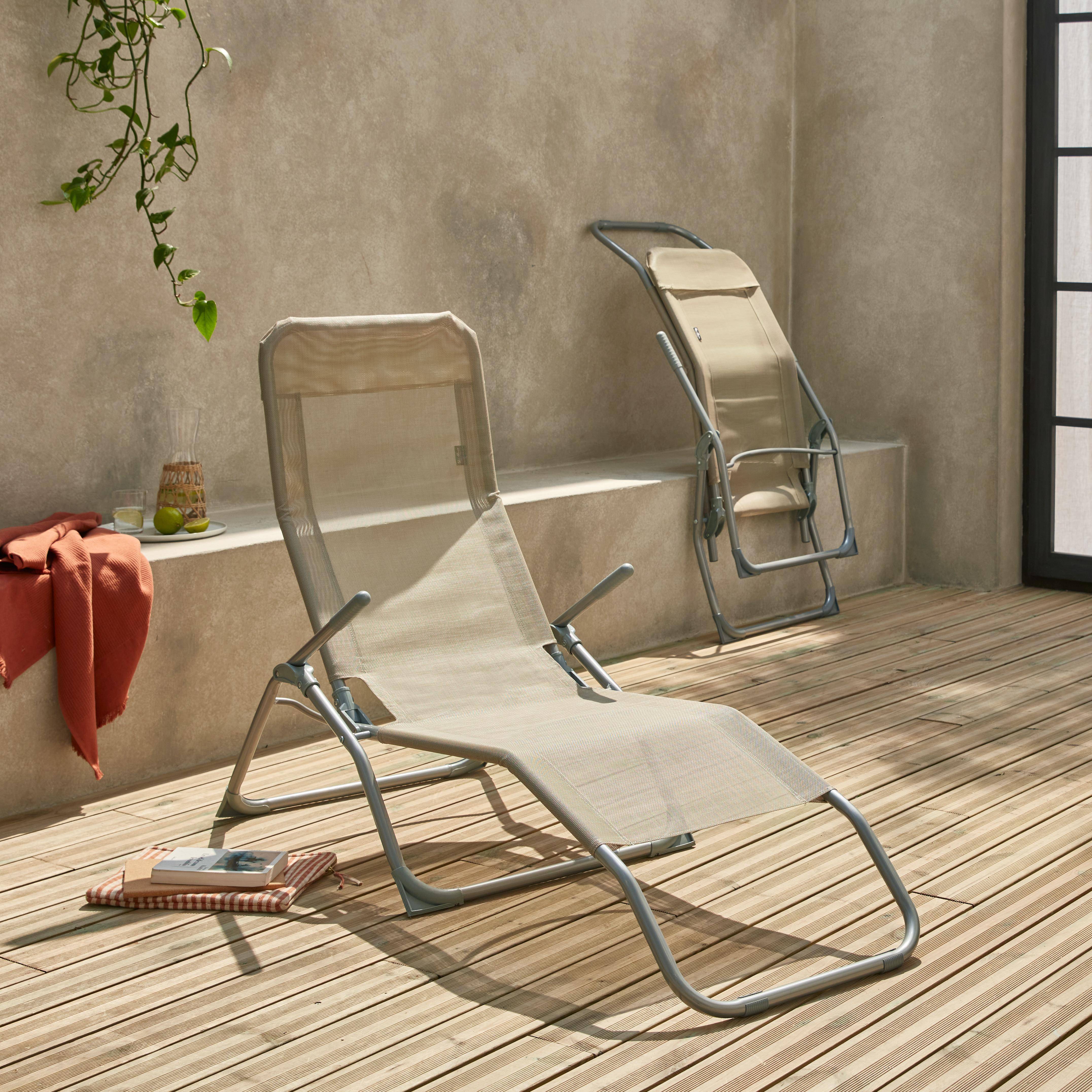 Set of 2 textilene sun loungers - 2 positions - Levito - Taupe Photo2