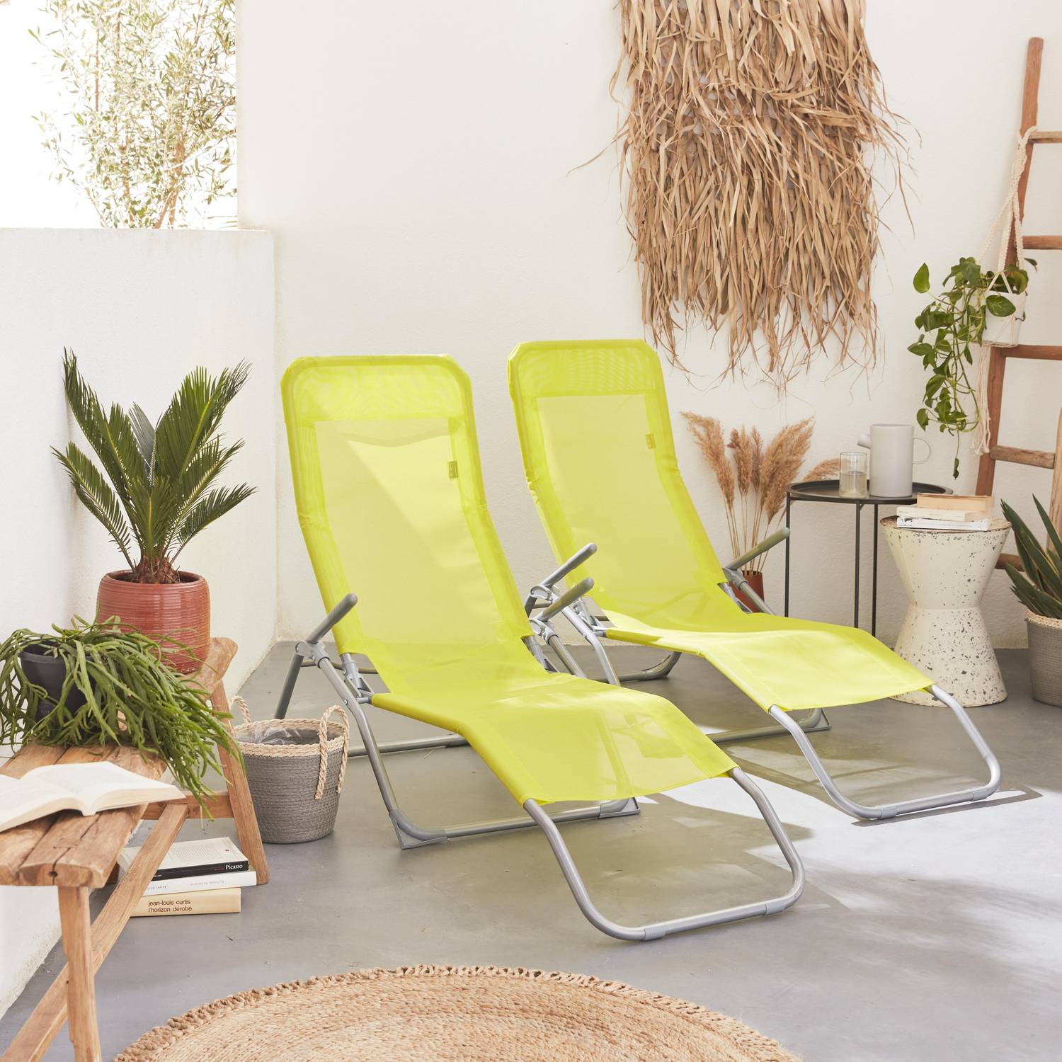 Set mit 2 klappbaren Sonnenliegen - Levito Grün - Textilene-Liegestühle mit 2 Positionen, Liegestühle Photo1