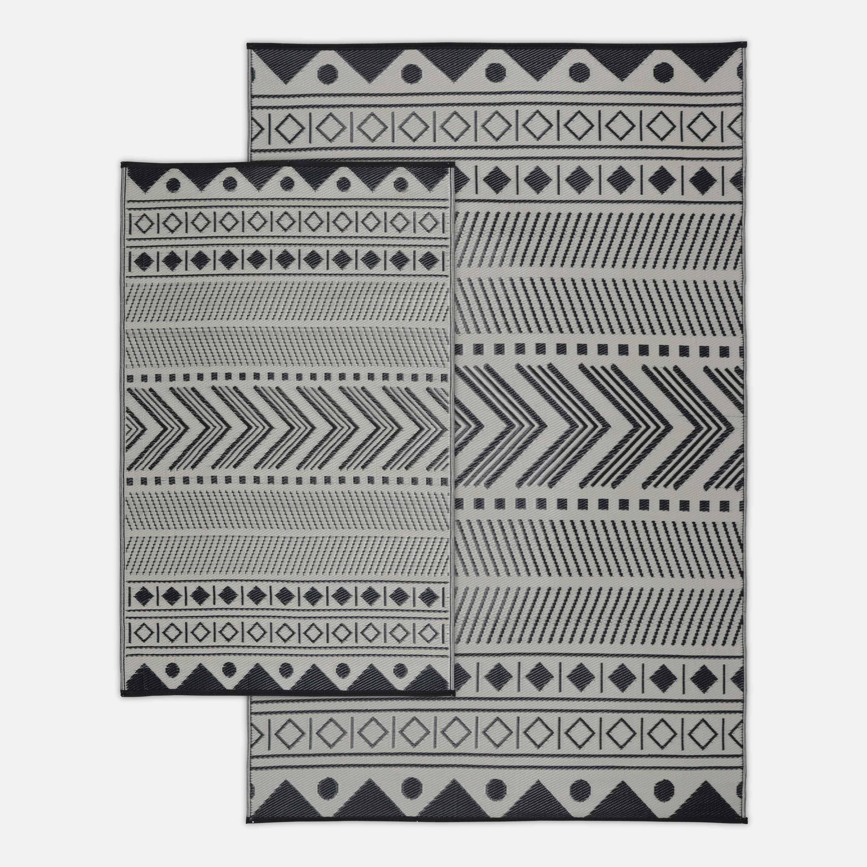 Outdoor rug - 120x180cm - Jacquard, reversible, rectangular, indoor/outdoor use - Bamako - Black-beige Photo5