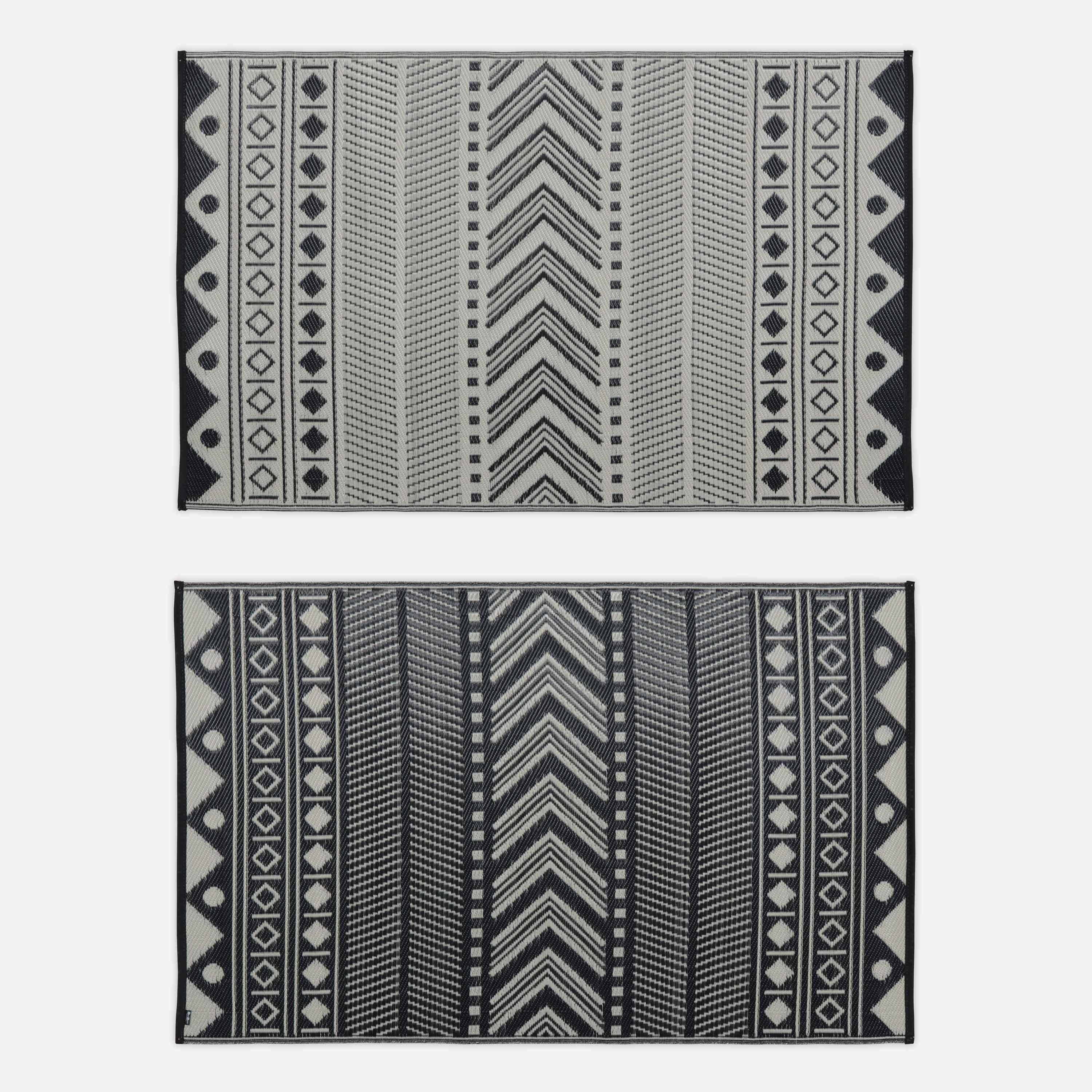 Outdoor rug - 120x180cm - Jacquard, reversible, rectangular, indoor/outdoor use - Bamako - Black-beige Photo2