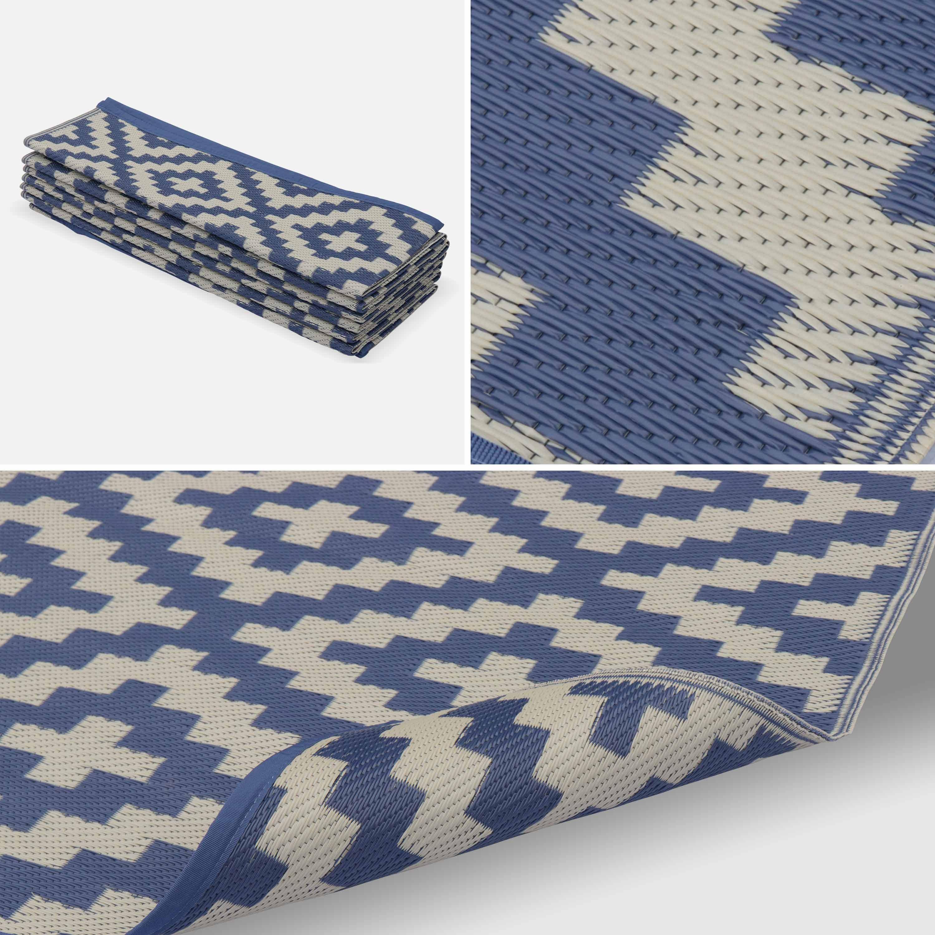 Tapis d’extérieur 270x360cm STOCKHOLM - Rectangulaire, motif ethnique bleu / beige, jacquard, réversible, indoor / outdoor Photo3