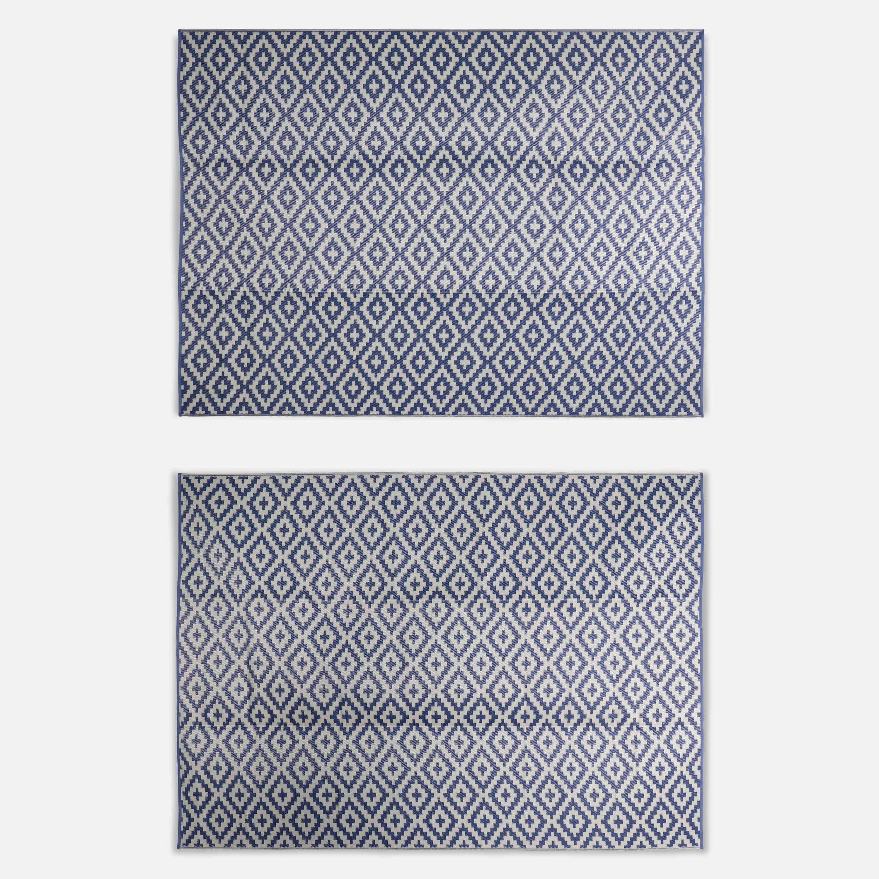 Tapis d’extérieur 270x360cm STOCKHOLM - Rectangulaire, motif ethnique bleu / beige, jacquard, réversible, indoor / outdoor,sweeek,Photo2