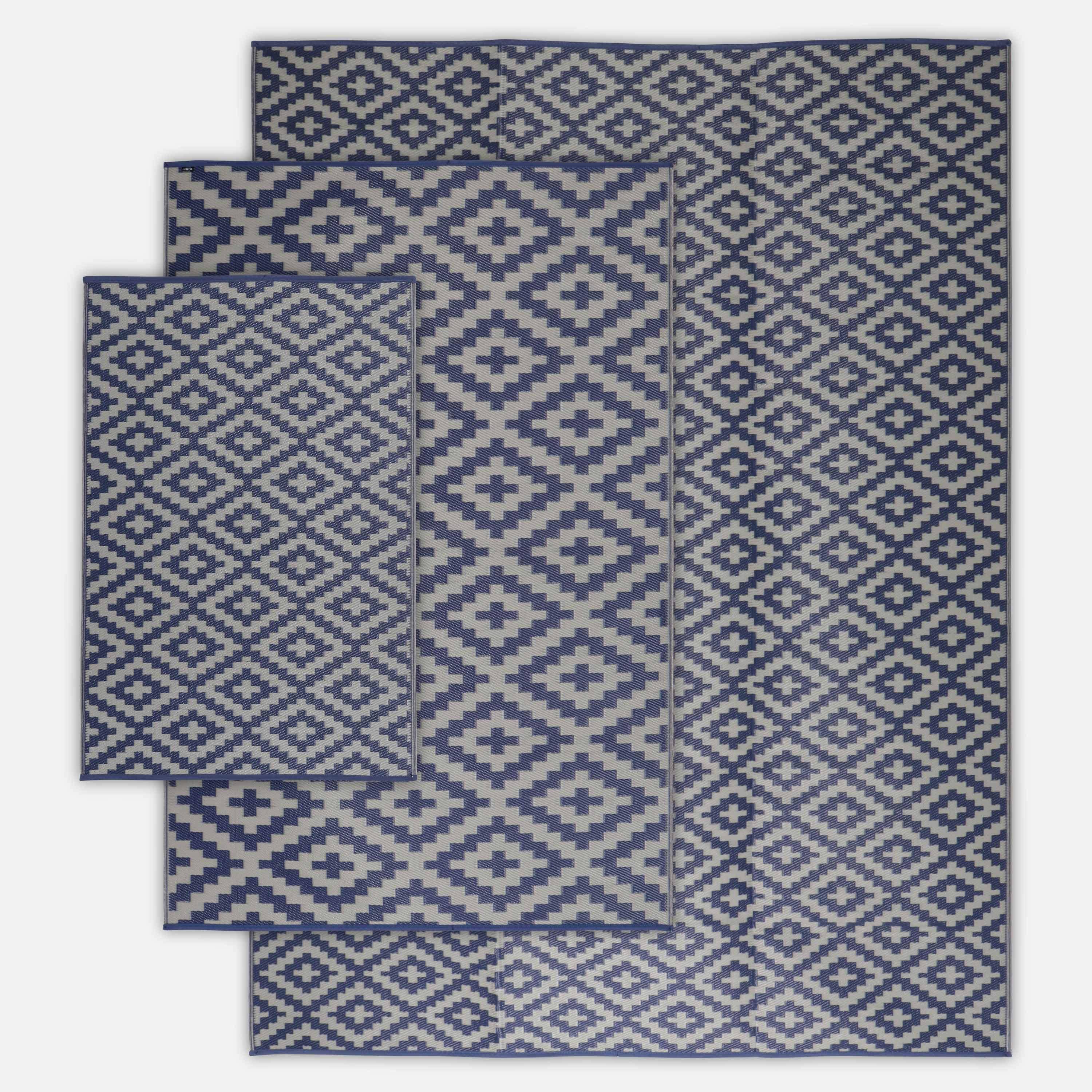 Tapis d’extérieur 270x360cm STOCKHOLM - Rectangulaire, motif ethnique bleu / beige, jacquard, réversible, indoor / outdoor Photo4