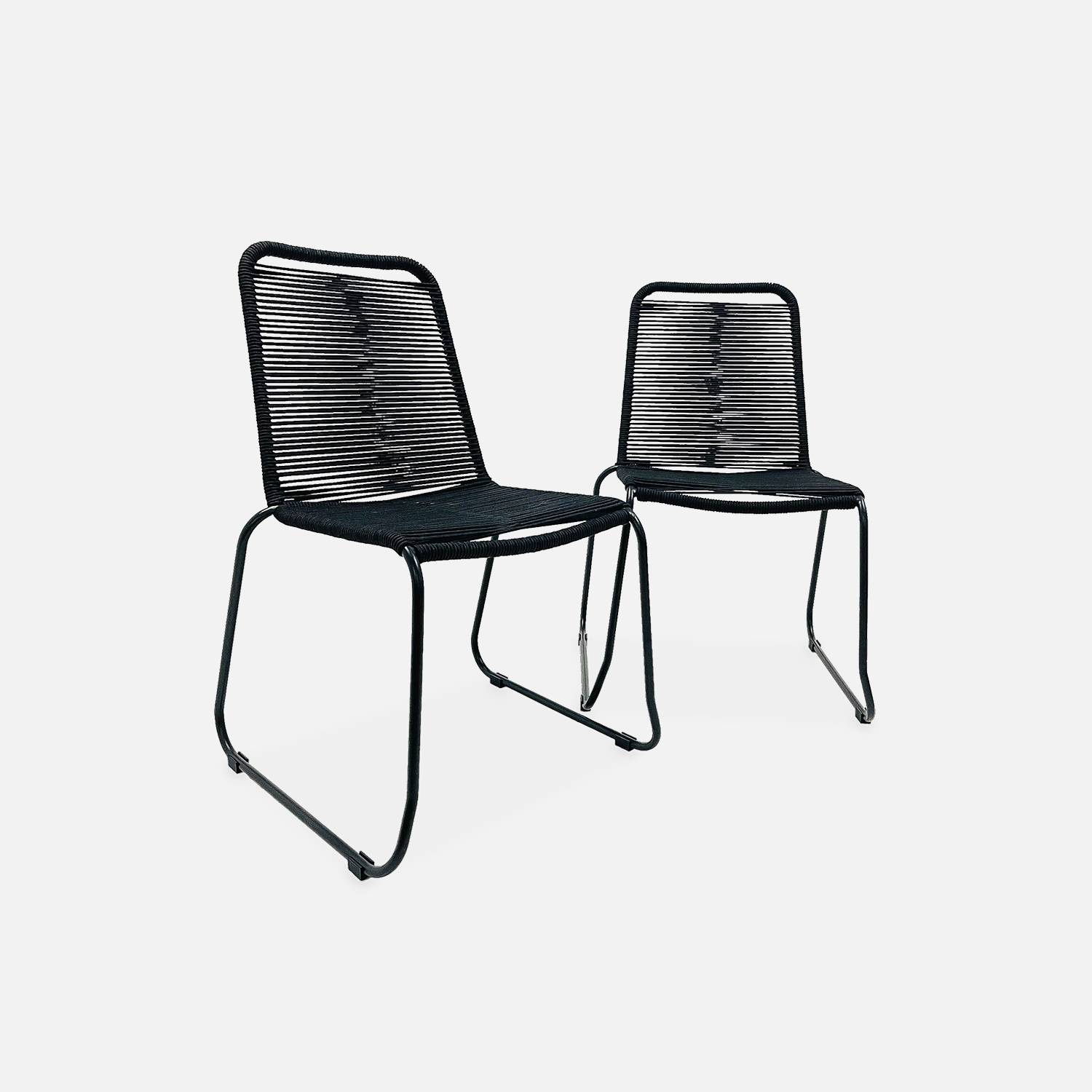 Lot de 2 chaises de jardin en corde BRASILIA, noir, empilables, extérieur | sweeek