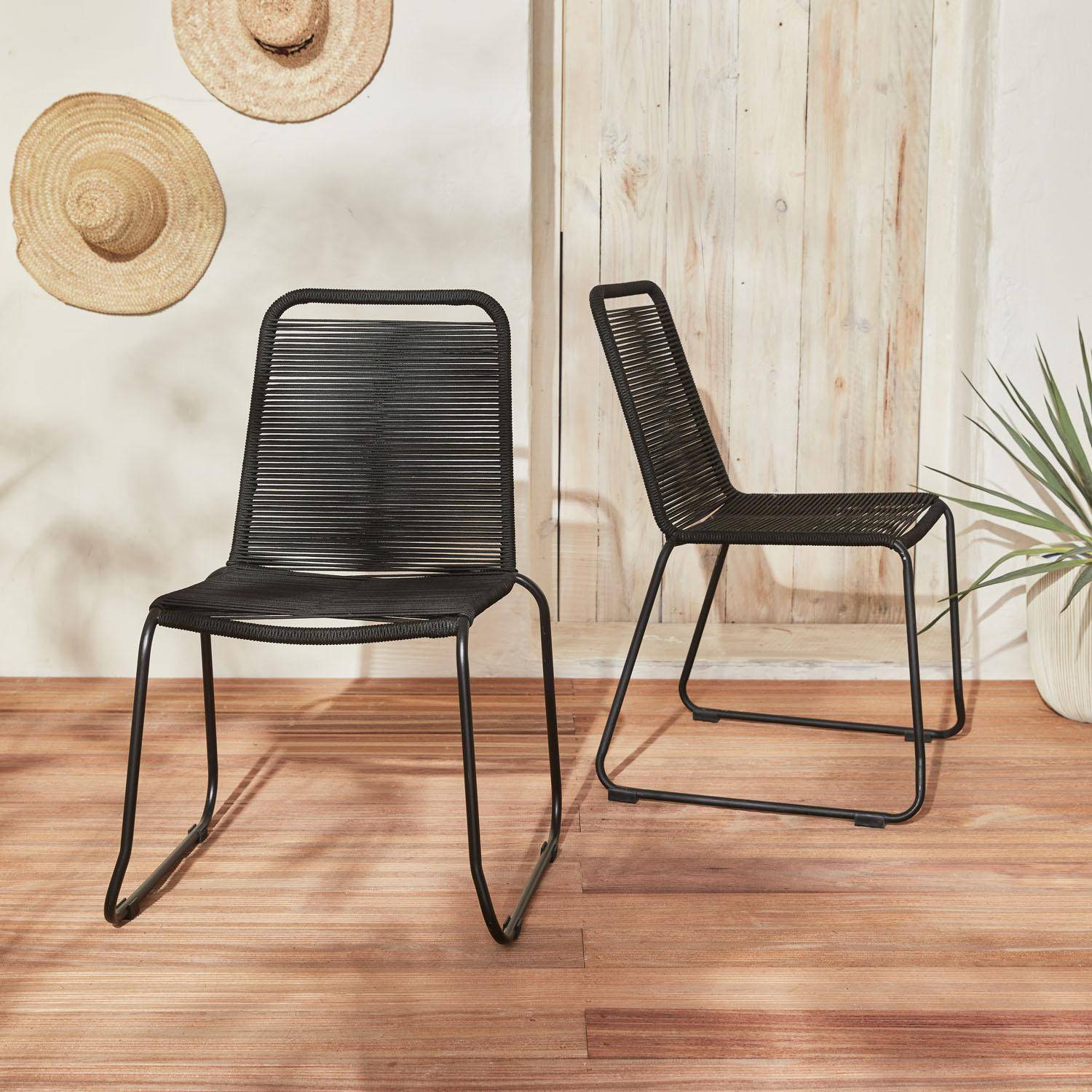 Set di 2 sedie da giardino in corda BRASILIA, nere, impilabili, per esterni Photo1