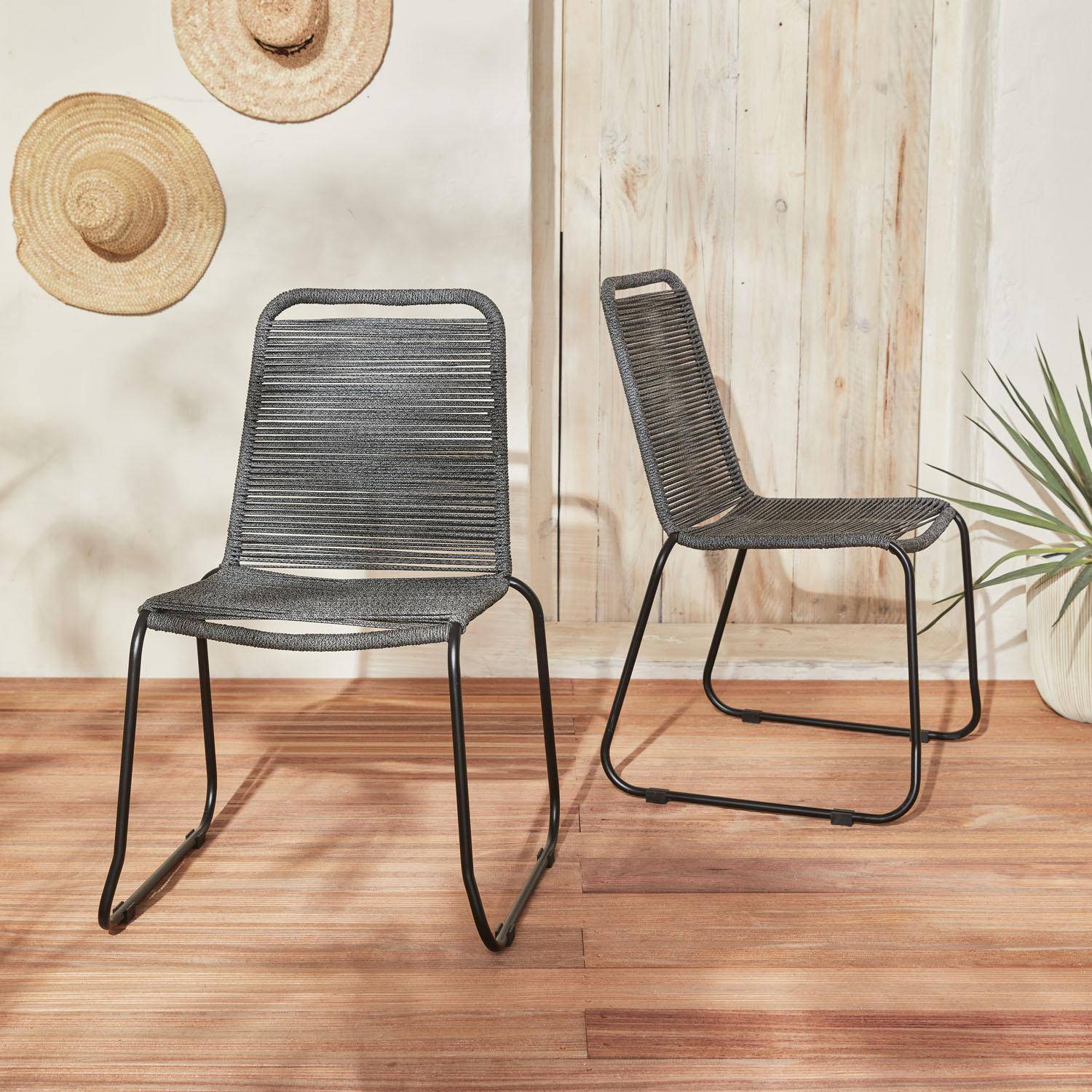 Lote de 2 sillas de jardín de cuerda BRASILIA, gris jaspeado, apilables, para exterior Photo1