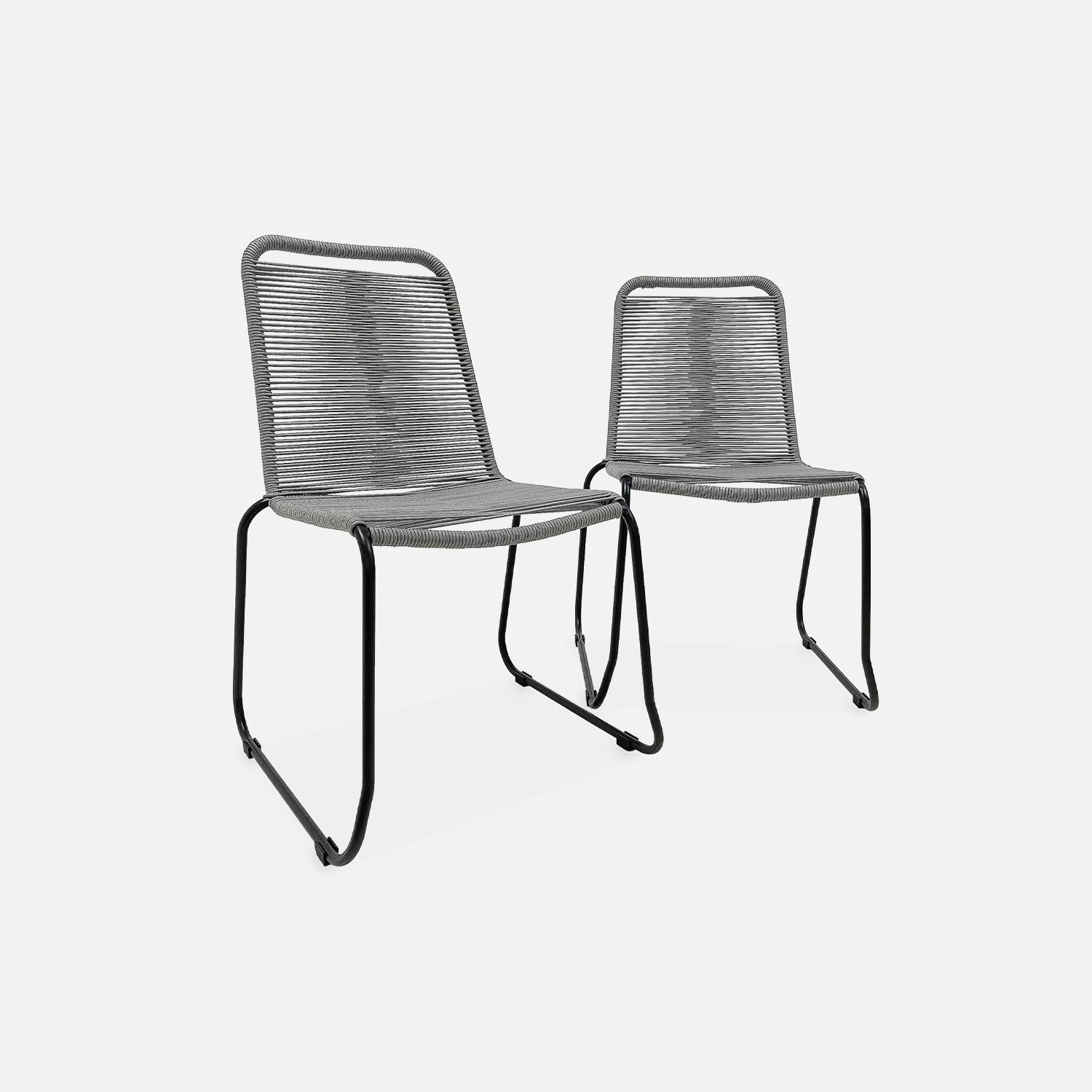 Lot de 2 chaises de jardin en corde BRASILIA, gris clair, empilables, extérieur | sweeek