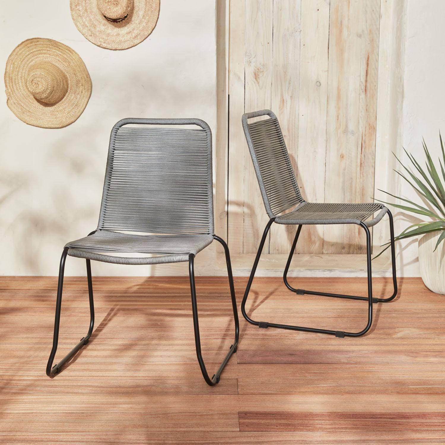 Set mit 2 BRASILIA Gartenstühlen aus Seil, hellgrau, stapelbar, draußen Photo1