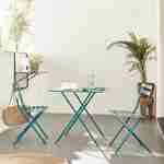 Emilia - Bistroset - 2 inklapbare stoelen en een vierkante tafel 70x70 van gepoedercoat staal – Donker Turquoise Photo1