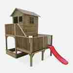 Maisonnette sur pilotis avec toboggan et bac à sable en bois FSC de 4 m², Bleuet - cabane sur pilotis en pin autoclave, terrasse, cabane à 2 étages Photo1