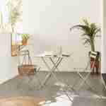 Salon de jardin bistrot pliable - Emilia gris taupe - Table carrée 70x70cm avec deux chaises pliantes, acier thermolaqué Photo1