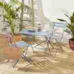 Set da giardino, bar bistrot, pieghevole - modello: Emilia, quadrato, colore: Blu grigio - Tavolo quadrato, dimensioni: 70x70cm, con due sedie pieghevoli, acciaio termolaccato, sedie con lame curve Photo1