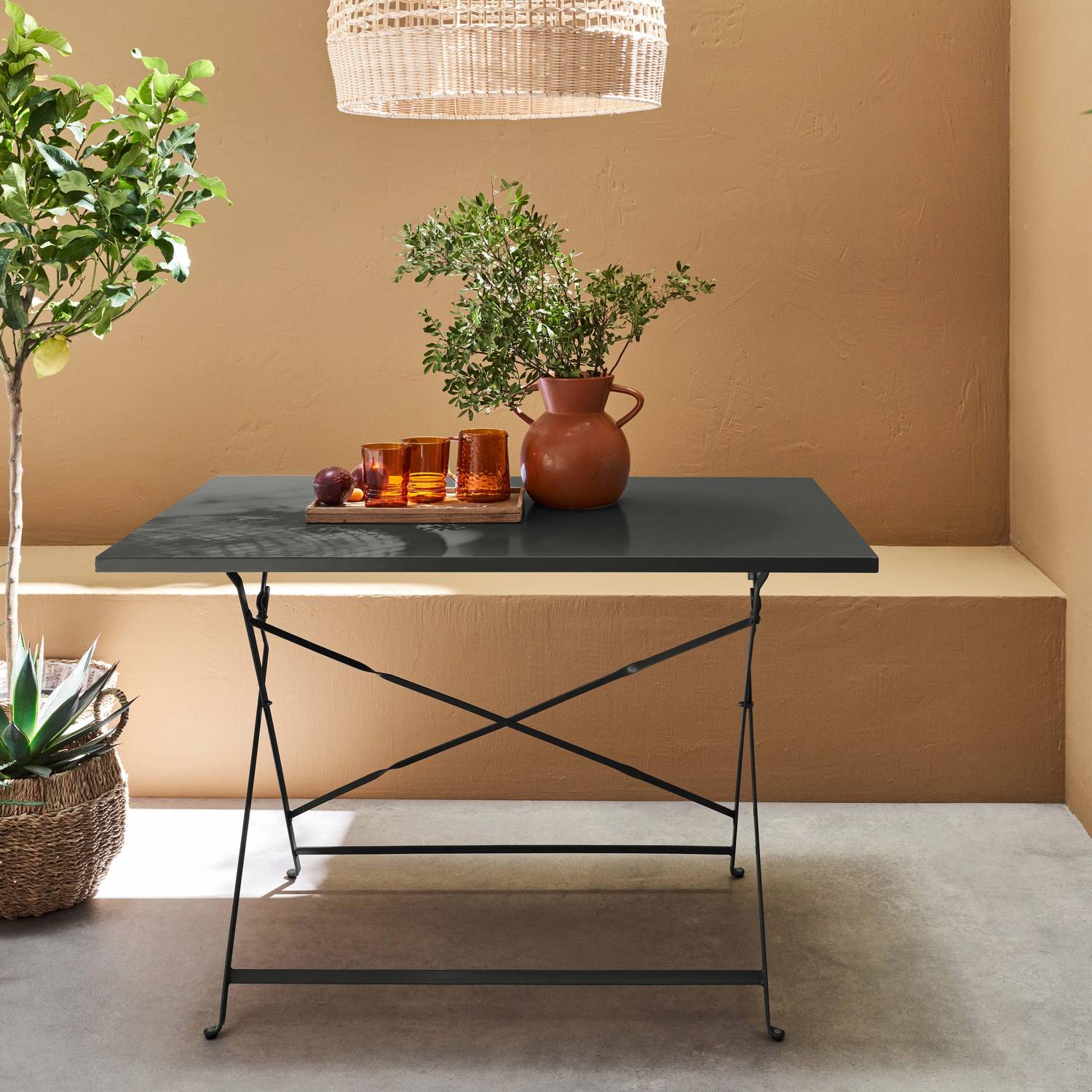 Table de jardin bistrot pliable - Emilia rectangle anthracite- Table rectangle 110x70cm en acier thermolaqué Photo1