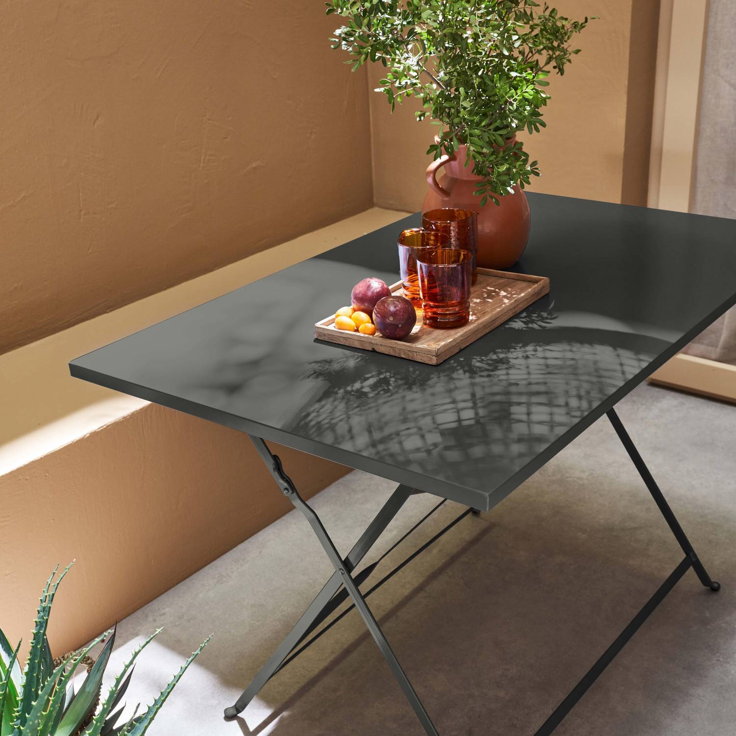 Table jardin bistrot pliable - Emilia rectangle anthracite- Table rectangle 110x70cm en acier thermolaqué Photo2
