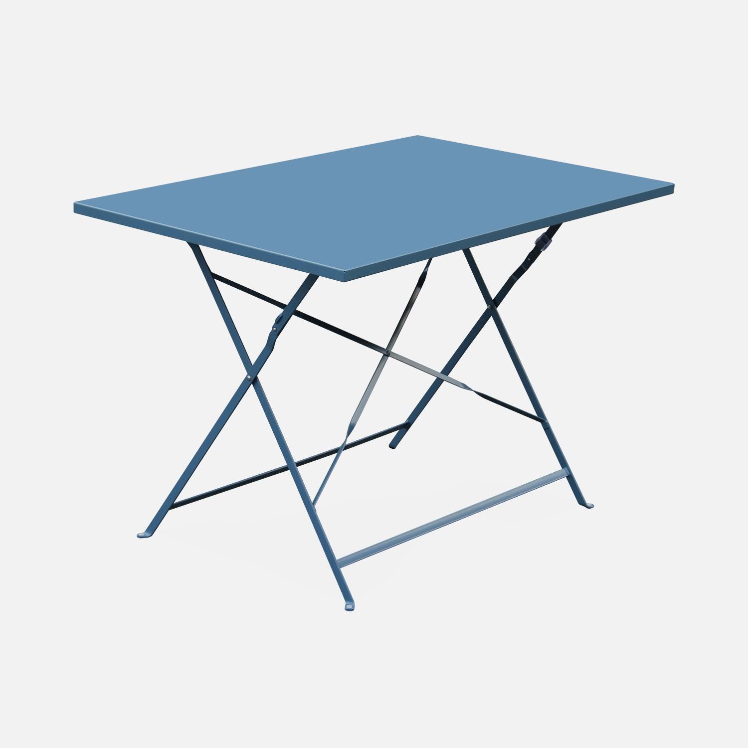 Table jardin bistrot pliable - Emilia rectangle bleu grisé- Table rectangle 110x70cm en acier thermolaqué | sweeek