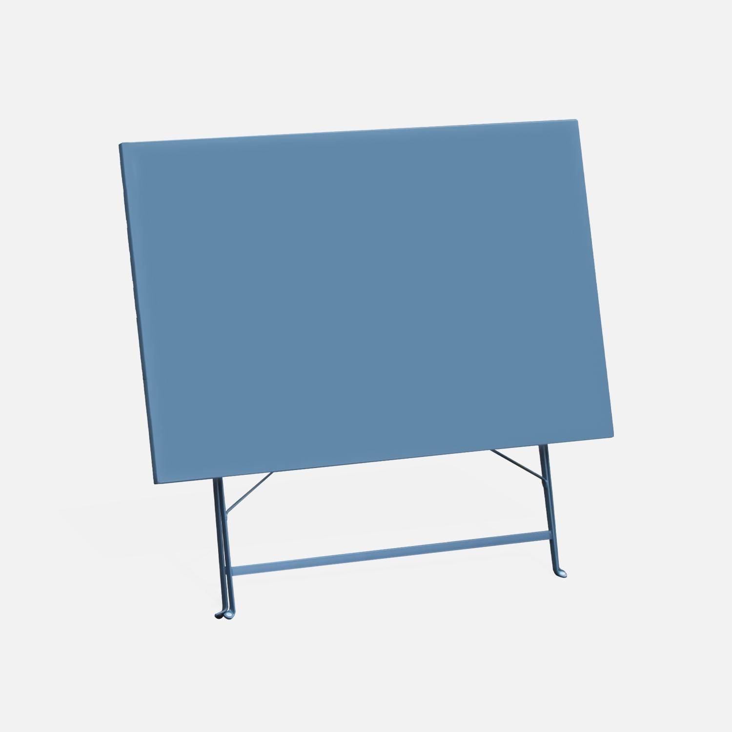 Table de jardin bistrot pliable - Emilia rectangle bleu grisé- Table rectangle 110x70cm en acier thermolaqué Photo3