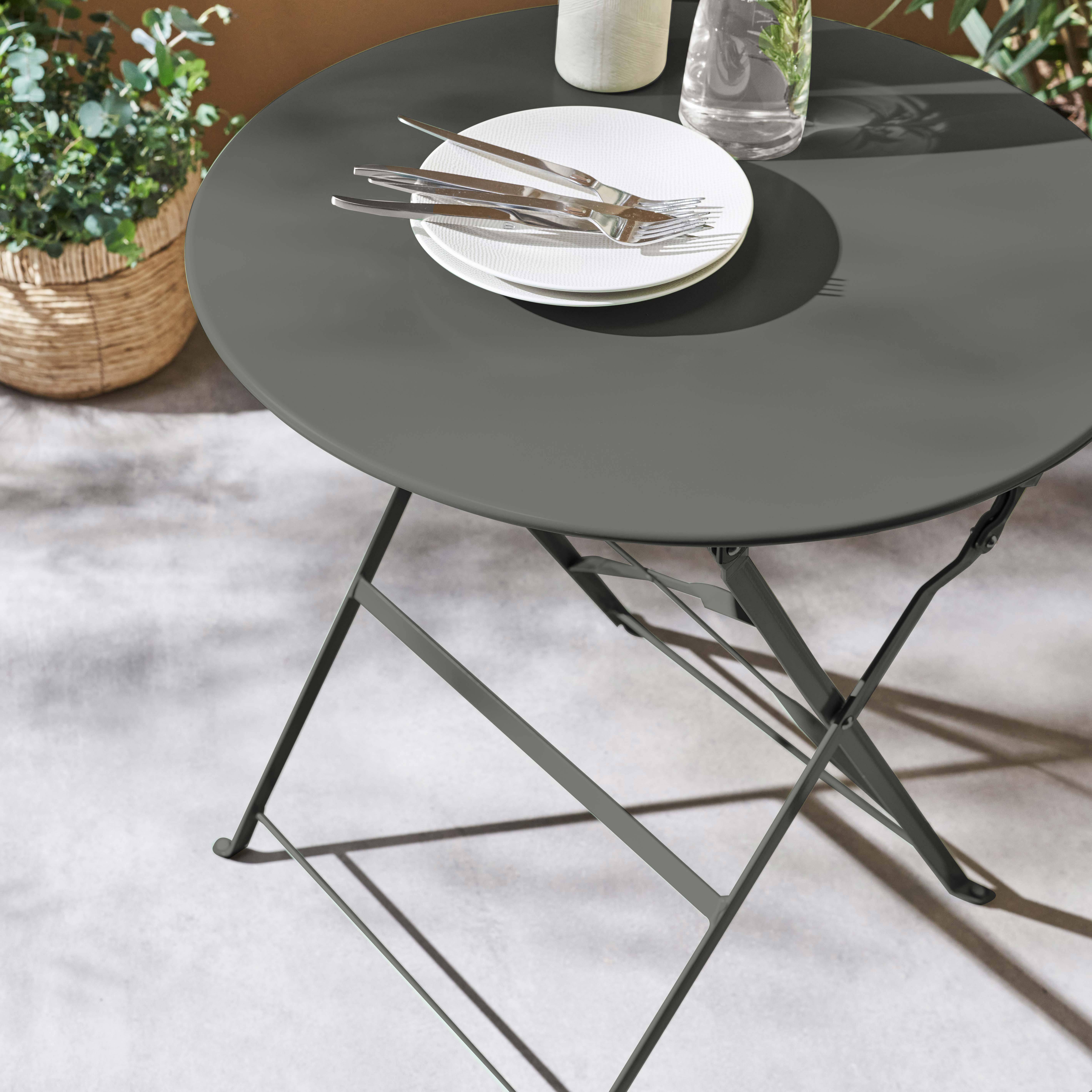 Foldable bistro garden table - Round Emilia anthracite- Round table Ø60cm, thermo-lacquered steel Photo2