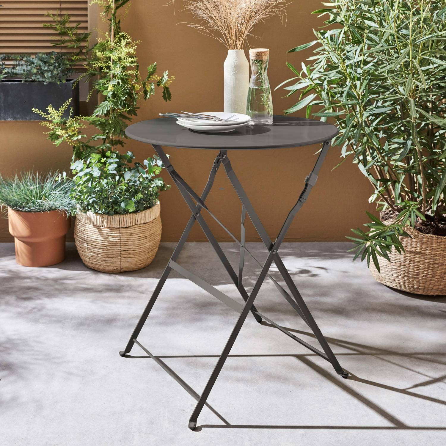 Table de jardin bistrot pliable - Emilia ronde anthracite- Table ronde Ø60cm en acier thermolaqué Photo1
