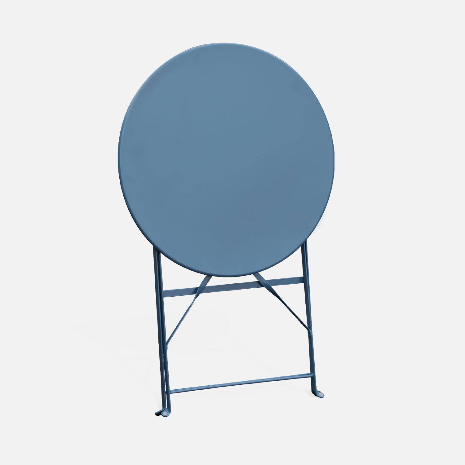 Table de jardin bistrot pliable - Emilia ronde bleu grisé- Table ronde Ø60cm en acier thermolaqué,sweeek,Photo5