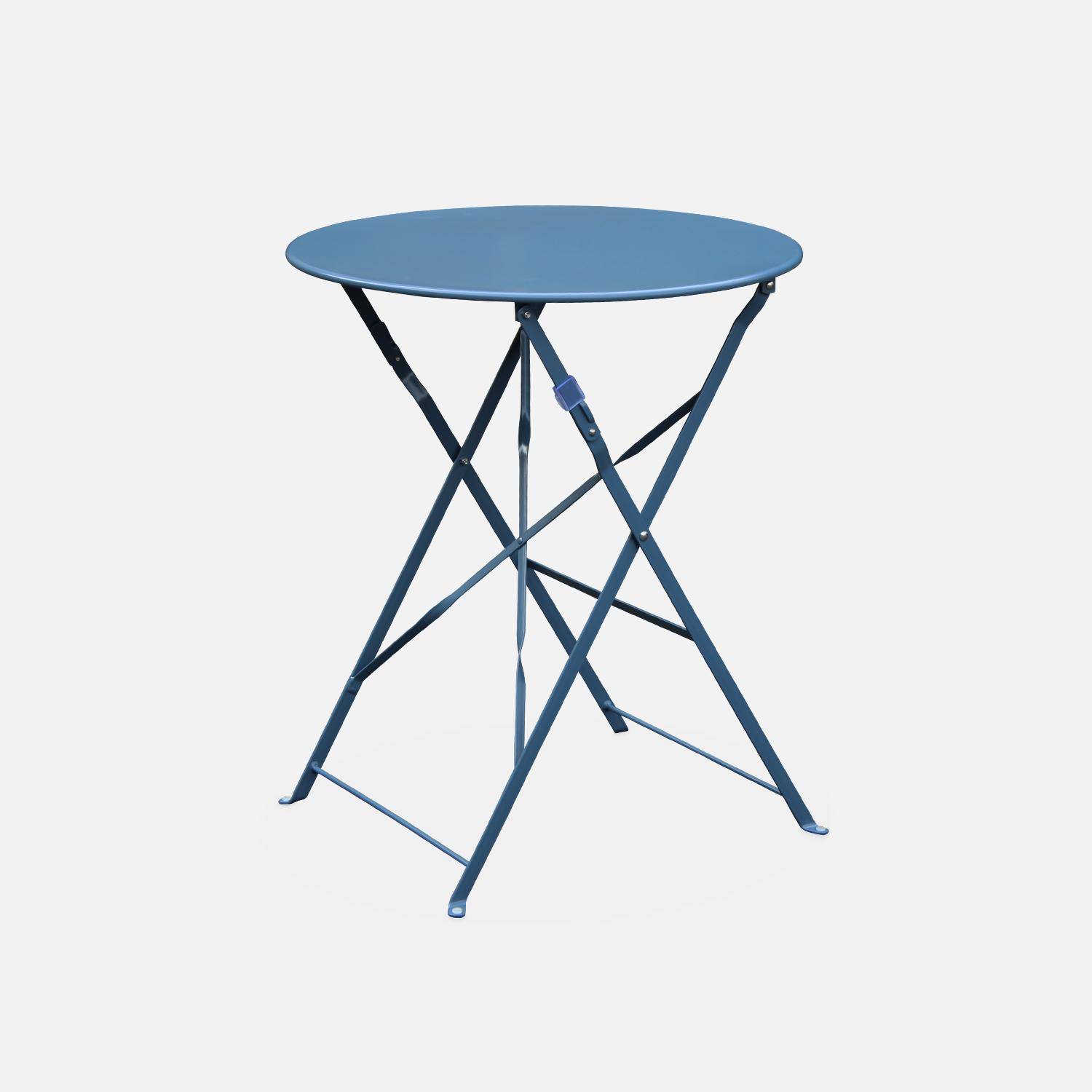 Table de jardin bistrot pliable - Emilia ronde bleu grisé- Table ronde Ø60cm en acier thermolaqué,sweeek,Photo4