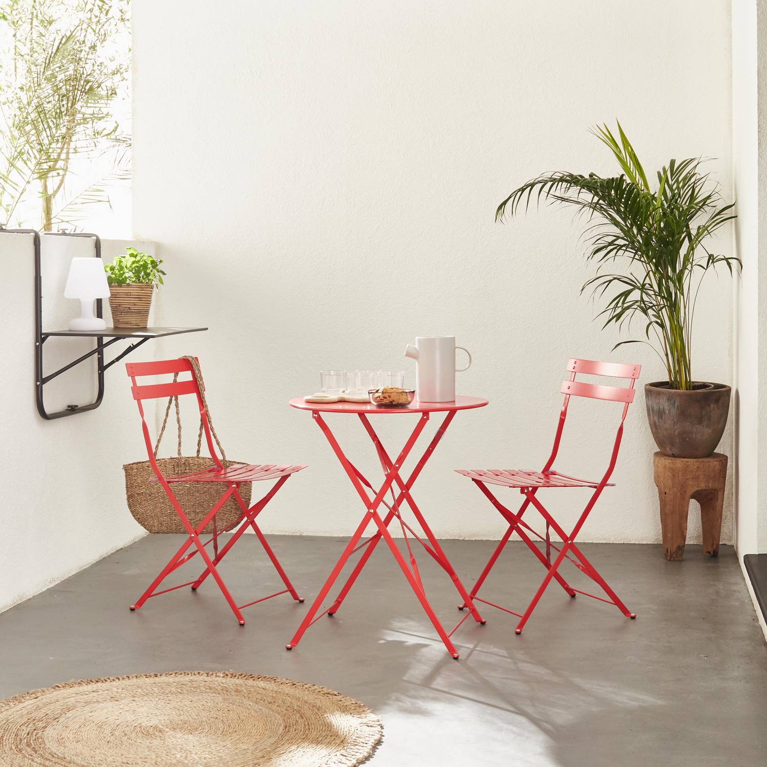 Tavolo da giardino pieghevole da bistrot - Emilia colore rosso lampione - Tavolo arrontondato 60x70cm in acciaio verniciato Photo2
