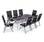 tavolo da giardino in alluminio, modello Naevia, 8 posti, colore Grigio, sedute Nere in textilene, 186x86cm