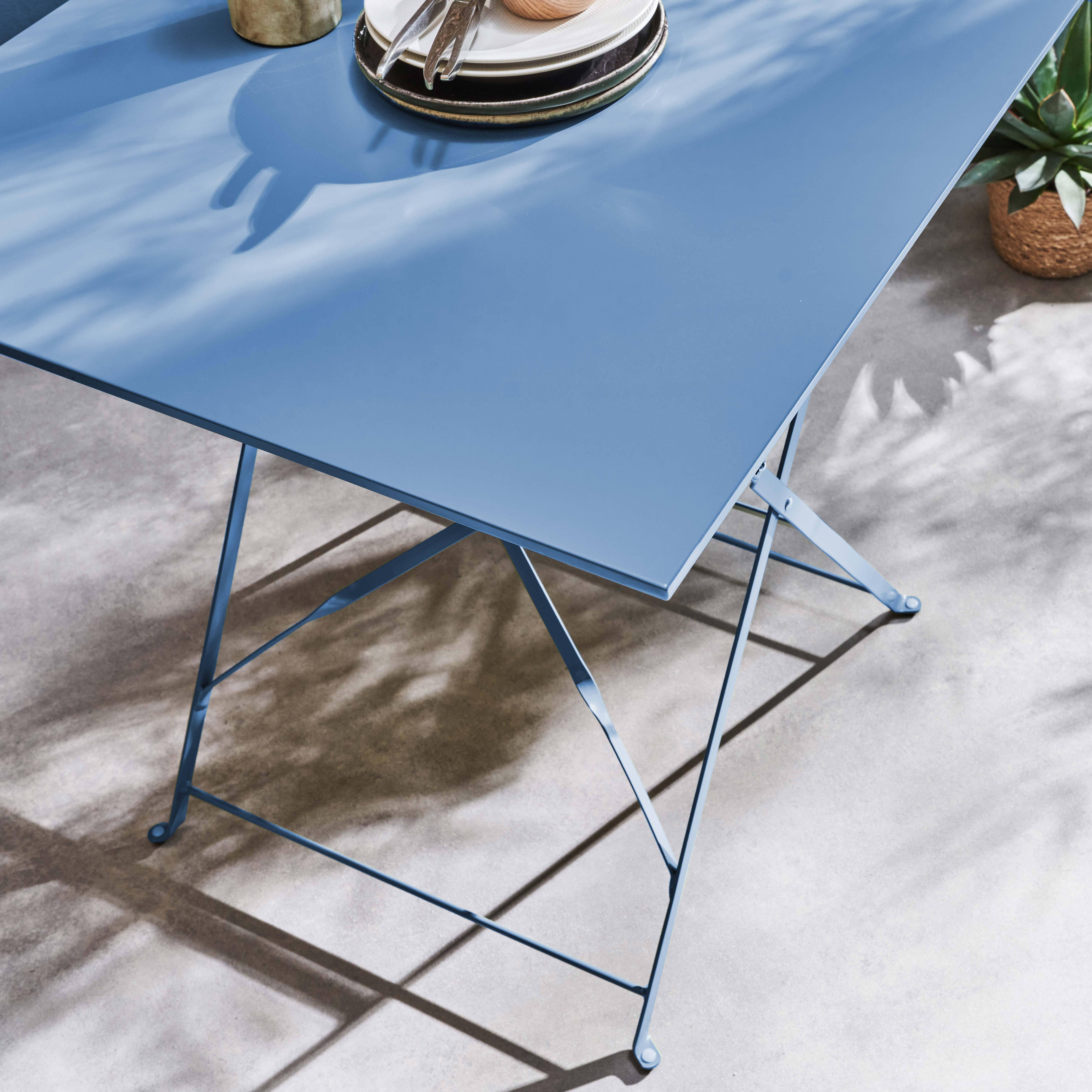2-seater foldable thermo-lacquered steel bistro garden table, 70x70cm - Emilia - Blue grey,sweeek,Photo2
